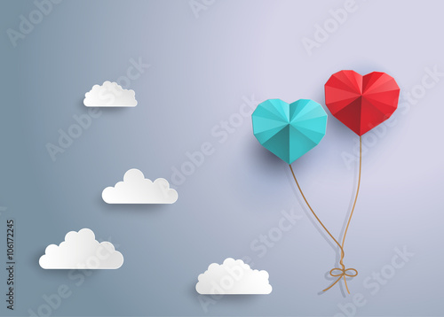 Heart-Shaped Balloons in Cloudy Sky