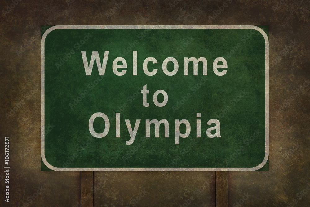 Welcome to Olympia roadside sign illustration