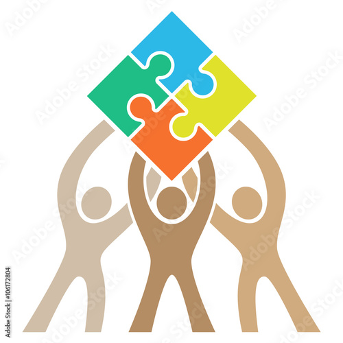 Teamwork Puzzle Logo Isolated Vector Illustration