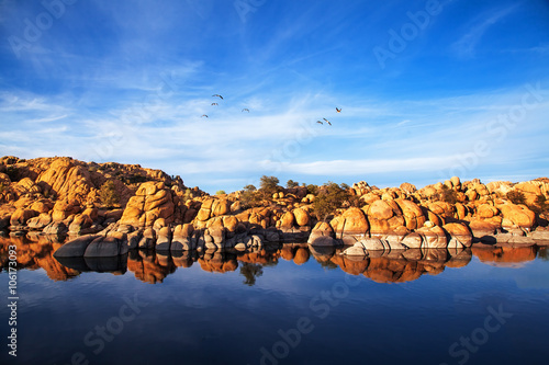 Red Rock Reflection On Arizona Lake photo