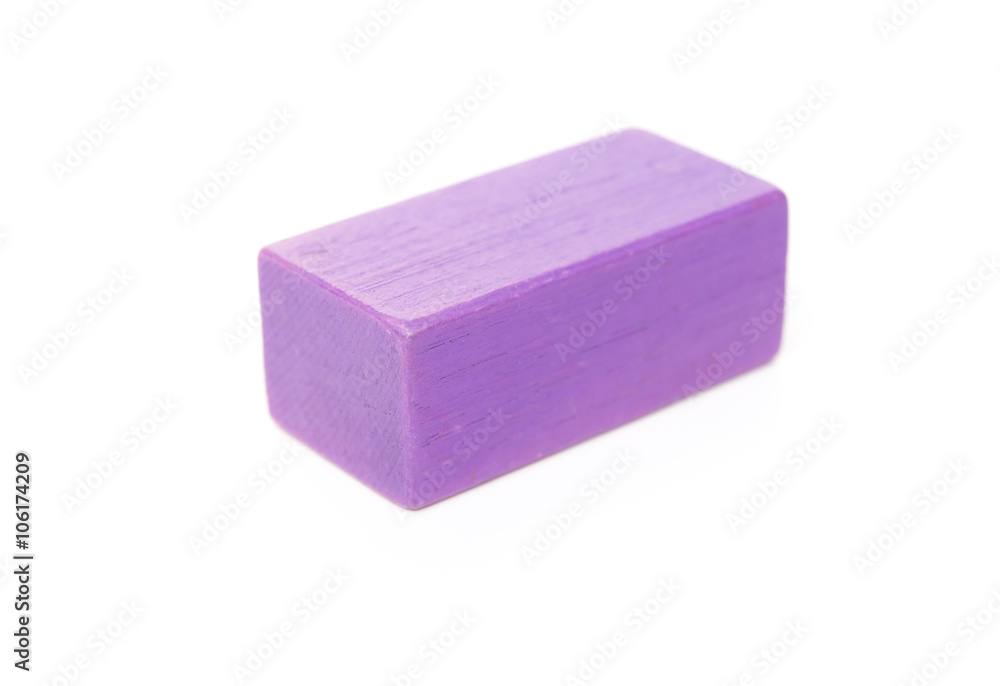 piece of purple wooden toy block on white background piece of purple wooden toy block on white background