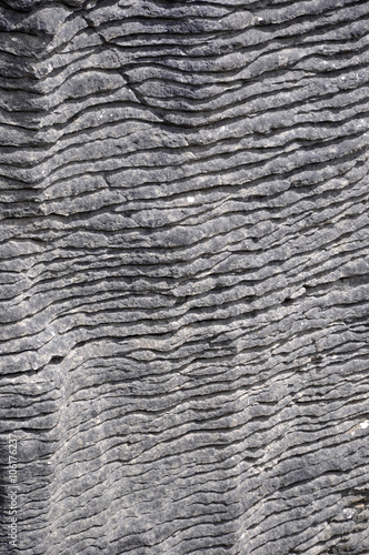 detail of layers of limestone in the Punakaiki formations of New Zealand