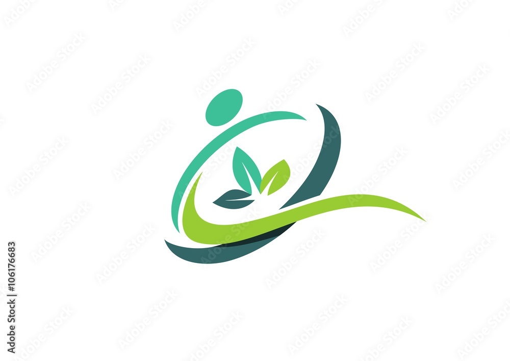 circle people wellness logo, health nature spa symbol icon vector design