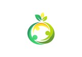 family health care logo, fruit people symbol icon design vector