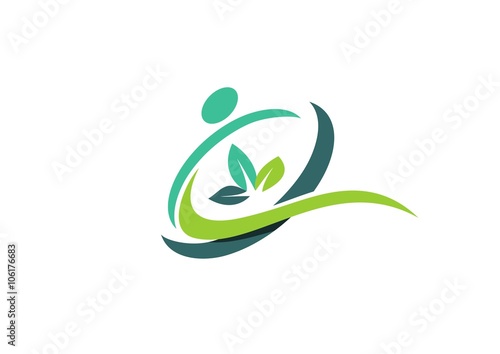 circle people wellness logo, health nature spa symbol icon vector design