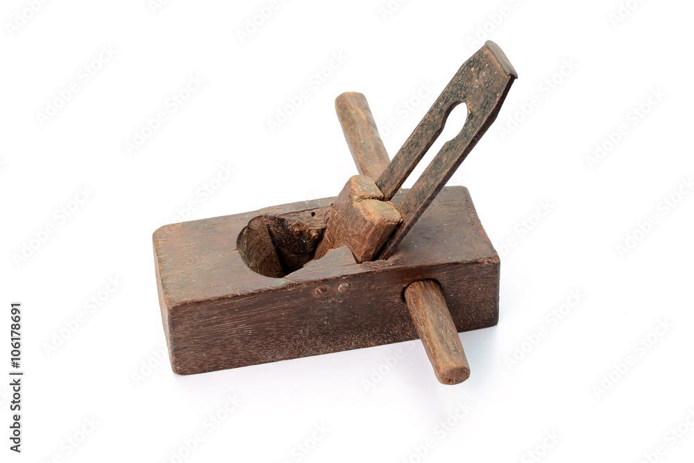 Old wooden jointer isolated on white background Old wooden jointer isolated on white background