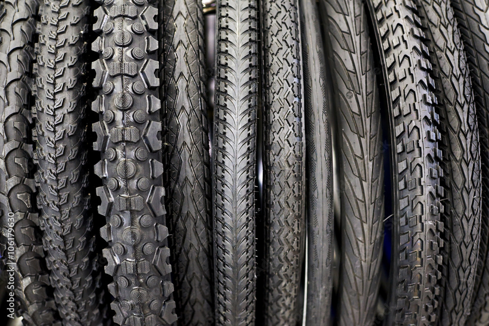 Fototapeta premium Bicycle tires an assortment of store