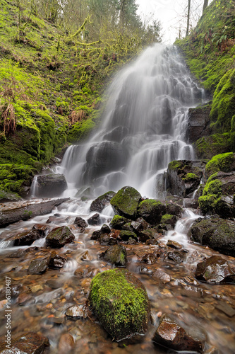 Fairy Falls in Columbia River Gorge in Spring