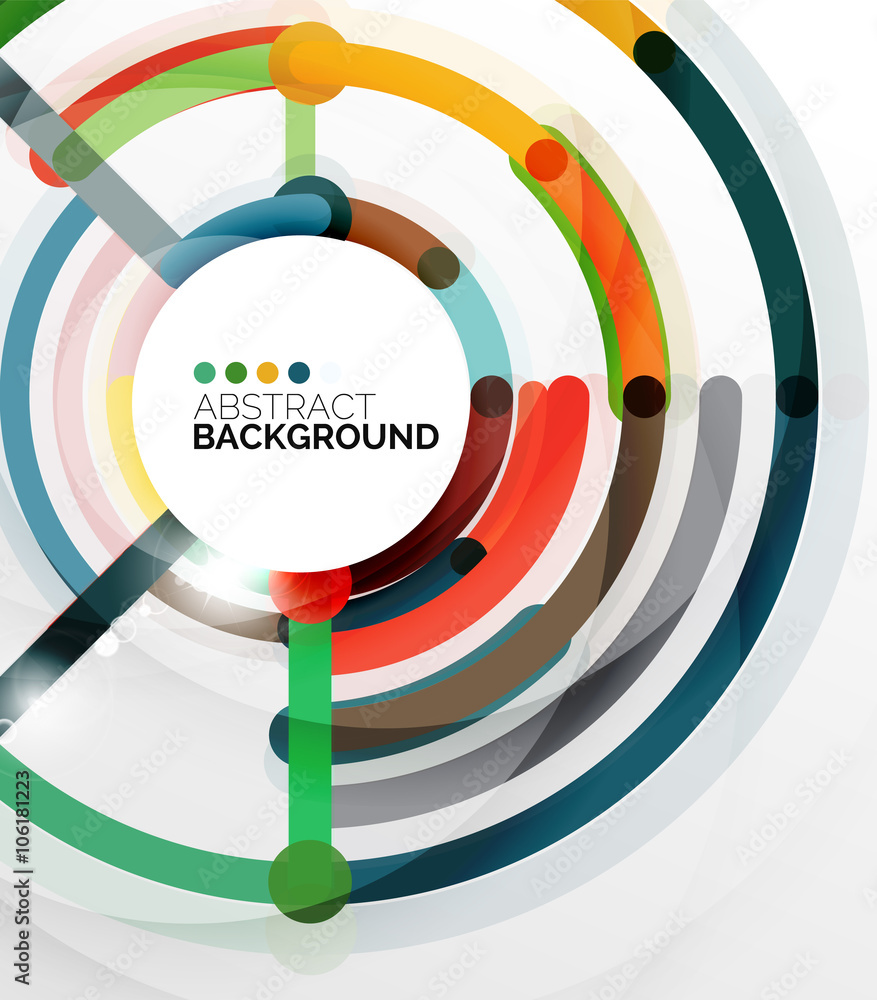 Colorful flat design abstract background. Swirl and circle shaped lines on white Colorful flat design abstract background. Swirl and circle shaped lines on white