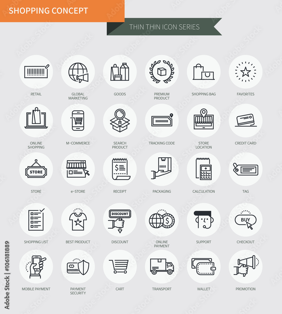 Thin thin line icons set of shopping , modern simple style