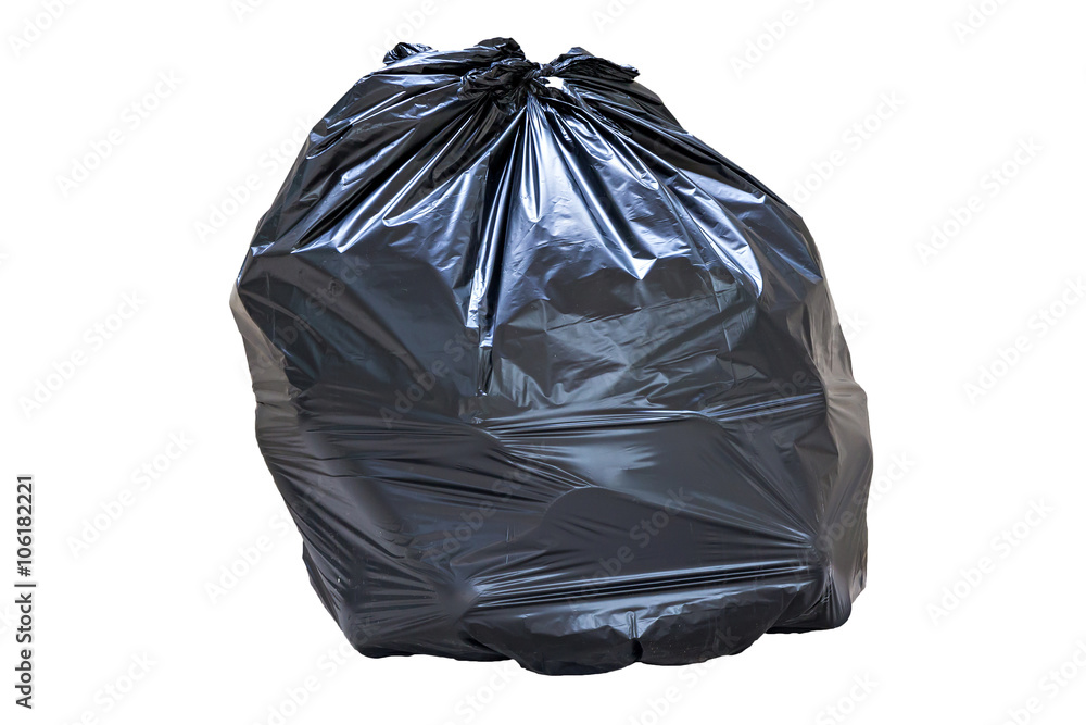 close-up of a full garbage bag isolated on white