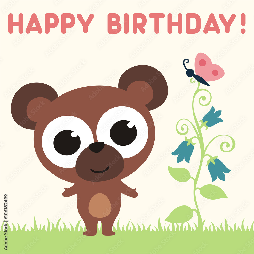 Happy Birthday Cute Bear With Flower