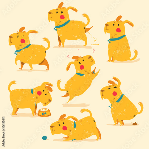Cartoon Dog poses. Vector illustration. Isolaed