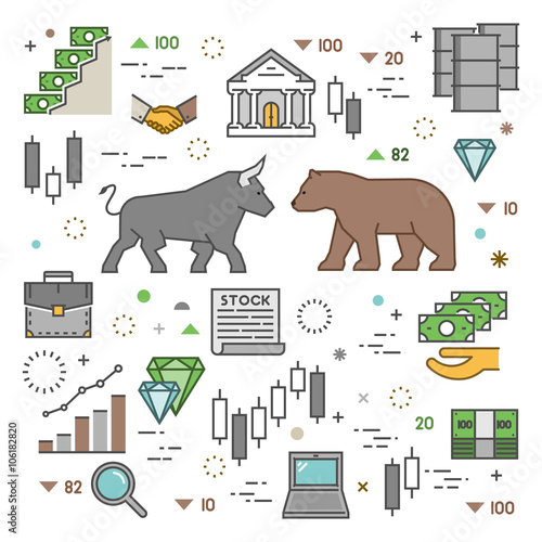 Square concept of stock market. Vector symbol of commodity exchange. Modern banner of stock exchange. Linear concept of stock market.
