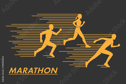 Gold vector symbol for the marathon. Modern silhouettes of runners. Geometric shapes runners. Stylish golden logo marathon runners.