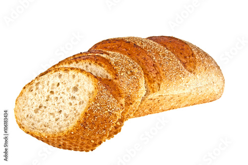 Buckwheat bread and slices on a white background