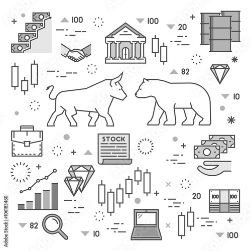 Line concept of stock market. Vector concept of stock market. Square symbol of commodity exchange.  Modern banner of stock exchange.