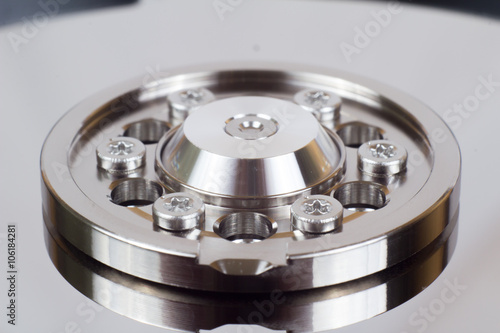 Close up view of a computer hard drive