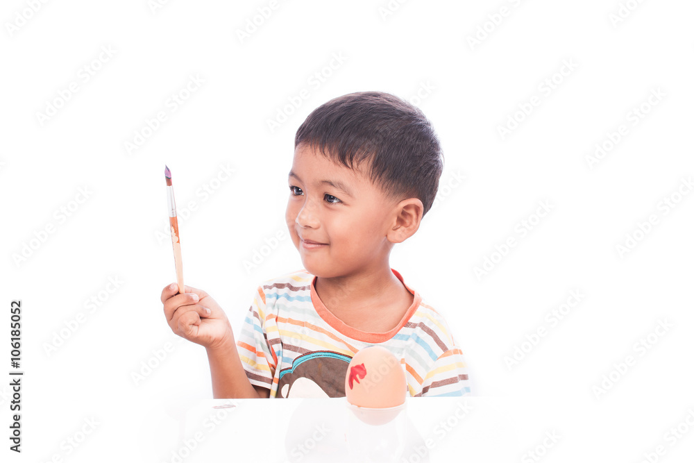 little boy play paint easter egg little boy play paint easter egg