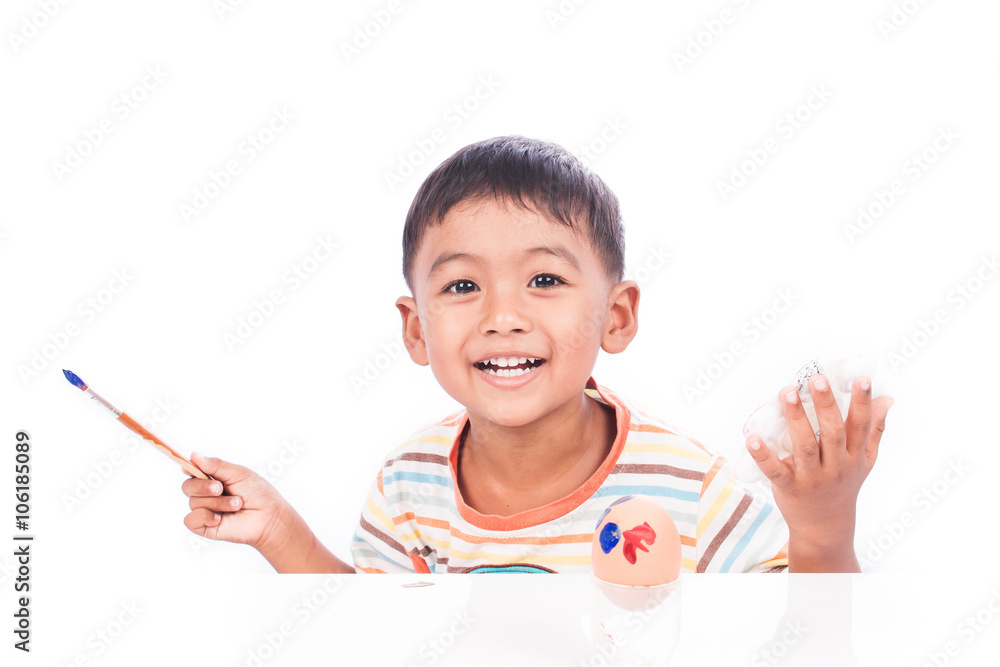 little boy play paint easter egg little boy play paint easter egg