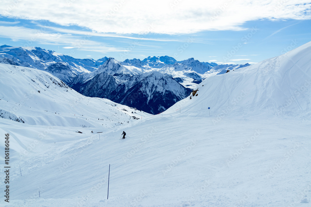 View of mountain tops. Ski resort of Paradiski, France