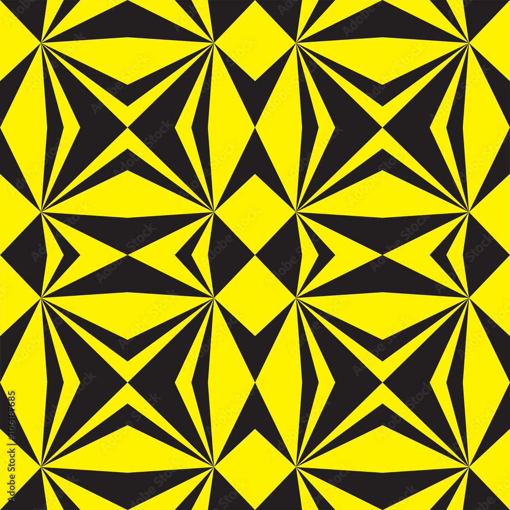 Seamless vector pattern with yellow and black geometric shapes. Background can be used for web, fabrics, booklets, business cards and other.
