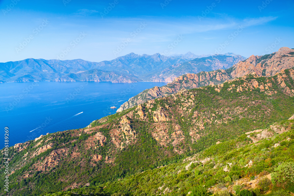 Coastal landscape of Corsica with rocks