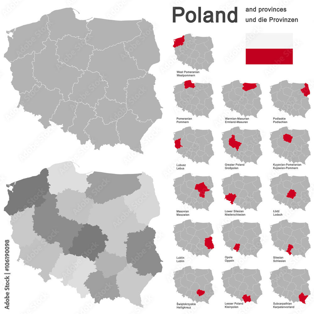 country Poland and voivodeships - obrazy, fototapety, plakaty 