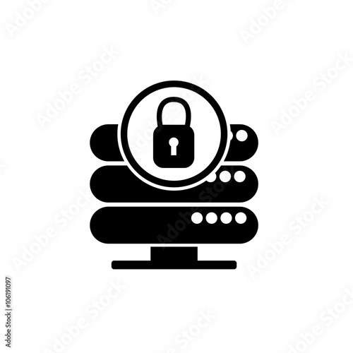 Computer server protection with lock vector icon