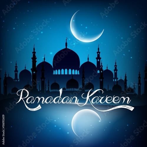 Ramadan kareem background with mosque on night