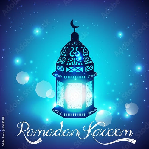 Light blue ramadan kareem background with Iantern lamp