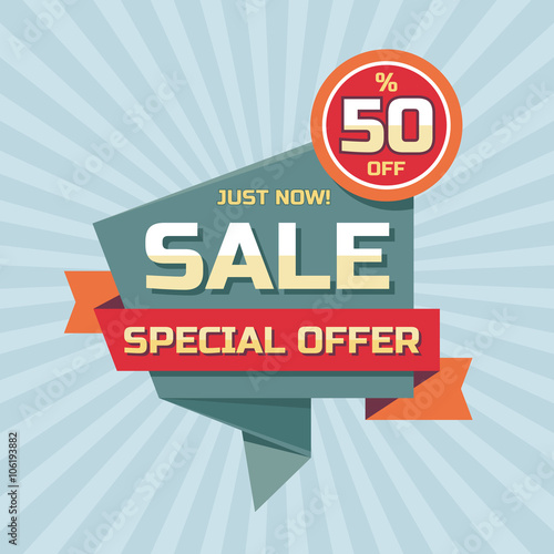 Sale abstract vector origami banner - special offer 50% off. Sale vector banner. Sale abstract background. Super big sale design layout. Origami sale banner. Sale banner template.