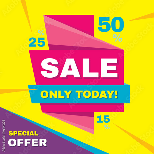 Sale abstract vector origami banner - special offer 50  off. Sale vector banner. Sale abstract background. Super big sale design layout. Origami discount banner. Only today. Sale banner template.