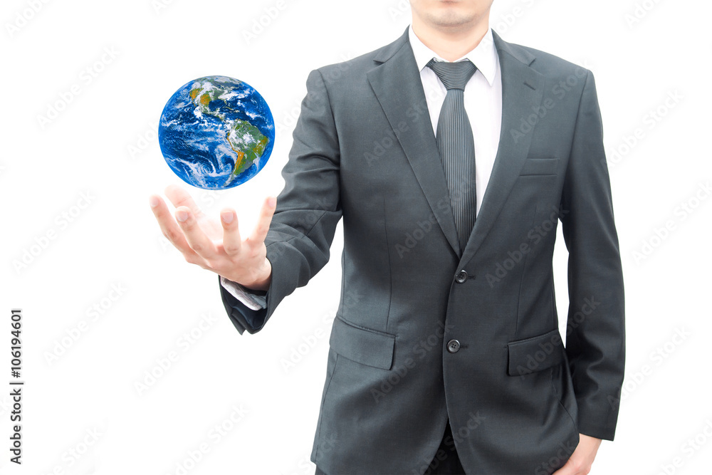 Businessman holds Earth in a hand , Elements of this image are p Businessman holds Earth in a hand , Elements of this image are p