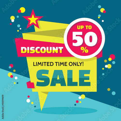 Sale abstract vector origami banner - discount up to 50%. Sale vector banner. Sale abstract background. Super big sale design layout. Origami discount banner. Limited time only! Sale banner template.