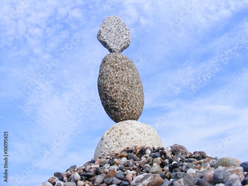 Photography real stone balance on the seashore
