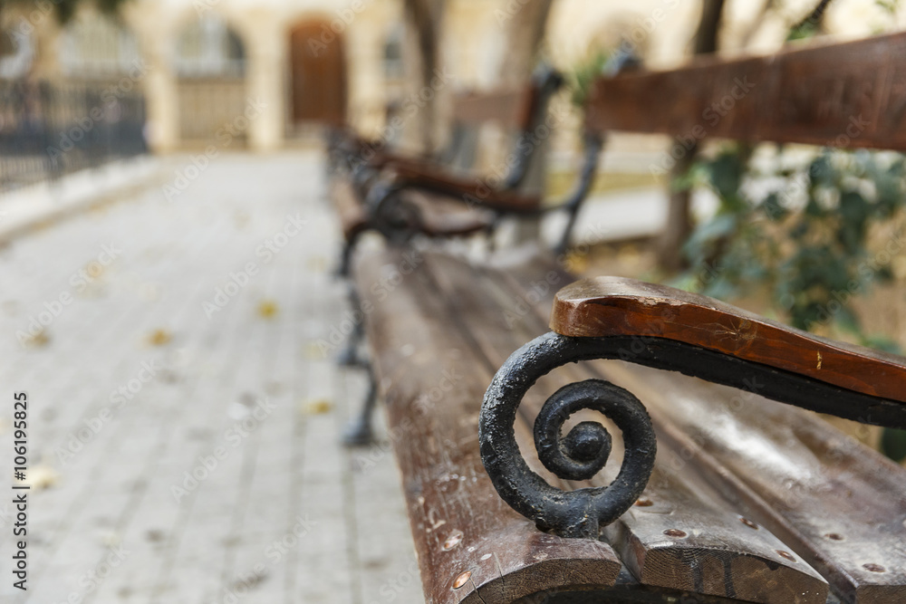 Benches in the park.Baku.Azerbaijan.Soft focus Benches in the park.Baku.Azerbaijan.Soft focus