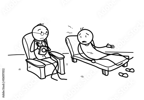 Psychiatrist with Patient, a hand drawn vector doodle illustration of a psychiatrist, listening to his patient.