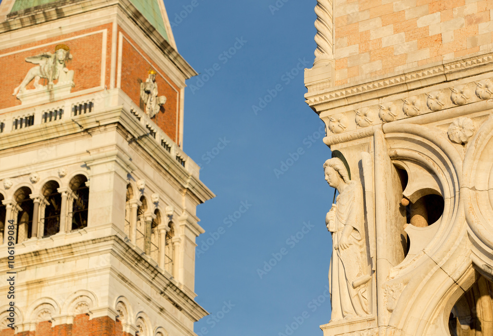 San Marco tower and fasade of Dodge Palace located in Venice, It