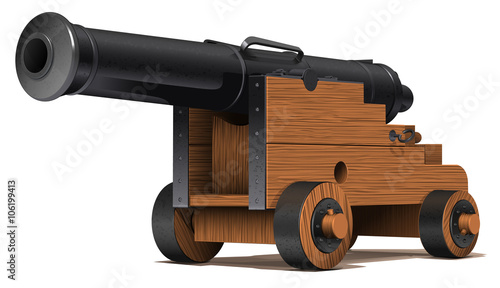 the old ship cannon with wooden carriage and black metal barrel
