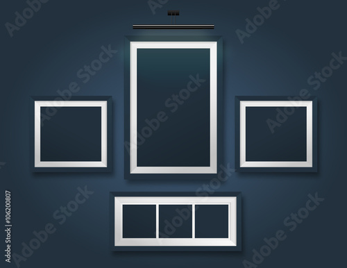 Vector empty frame to the wall with lights