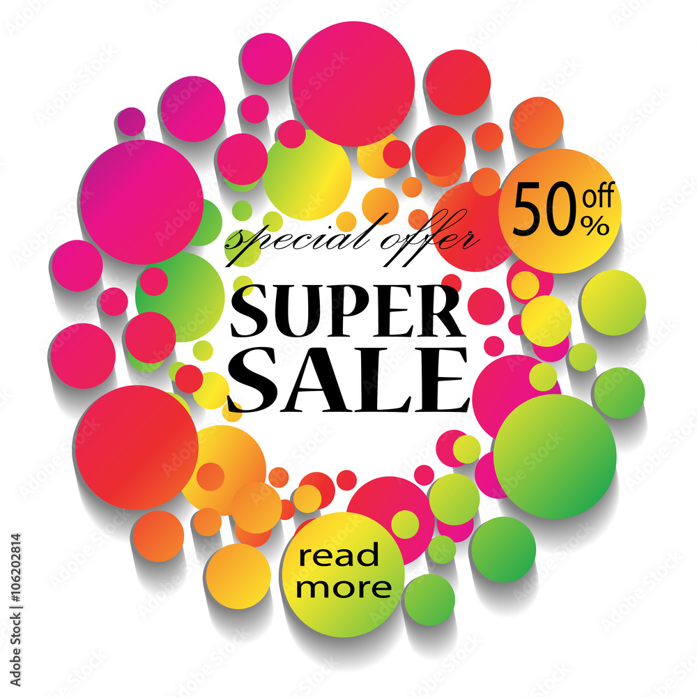 Colorful Sale Banner with text. Super Sale. Sale template. Big sale. Sale tag. Sale poster. Sale vector. Super Sale and special offer. Rainbow frame. Vector illustration