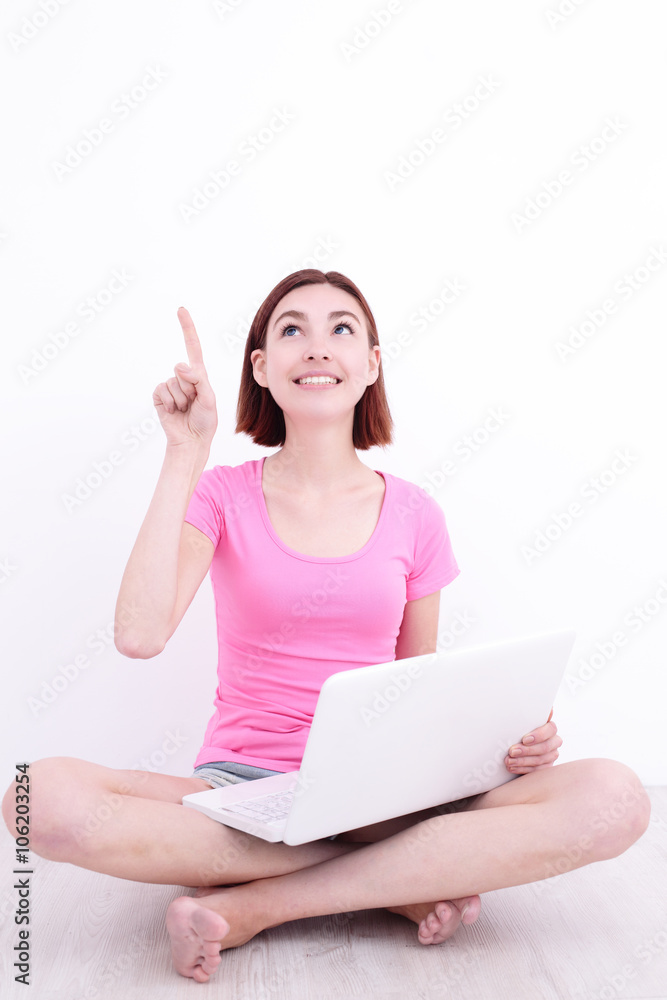 happy woman using digital tablet happy woman using digital tablet