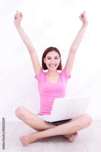 happy woman using digital tablet © ryanking999