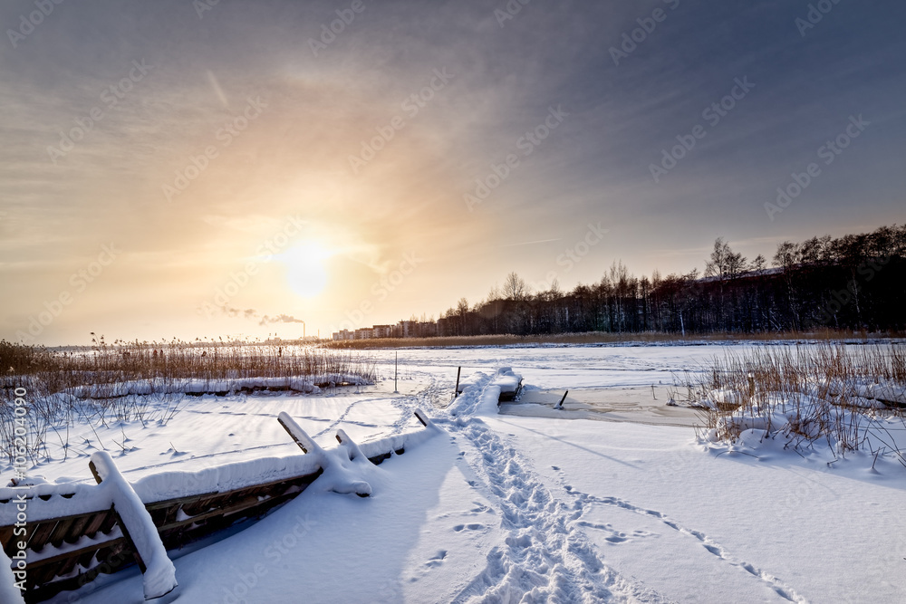 Winter  Sunset Landscape