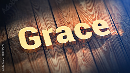 Word Grace on wood planks