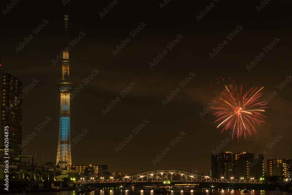 Sumida river Firework on summer in Japan