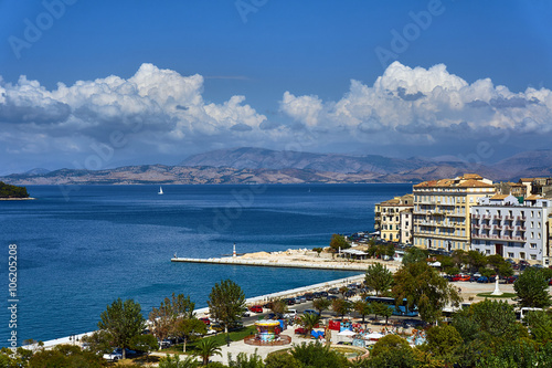 Old town and sea on the island of Corfu, Greece.