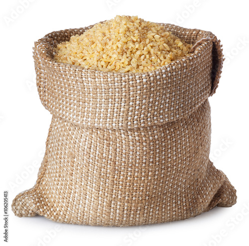 Bulgur in bag isolated on white background