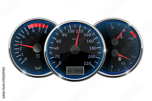 Car dashboard. Speedometer, tachometer, fuel gauge